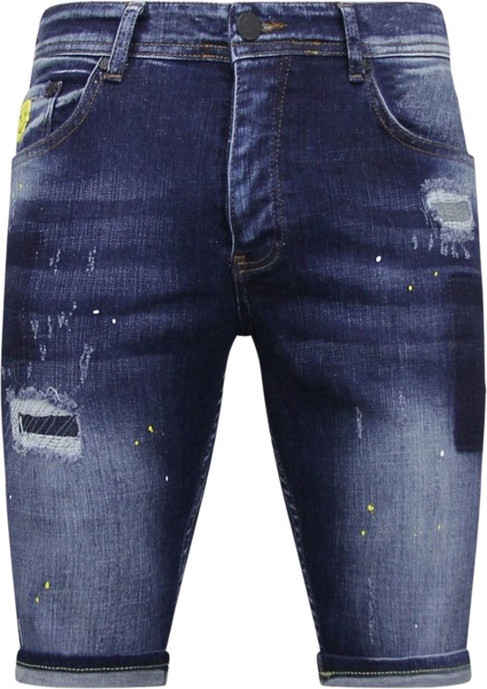 Korte Heren Broek met Verfspatten - 1051 - Blauw