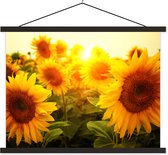 Posterhanger incl. Poster 60x45 cm - Schoolplaat - Zonnebloem - Geel - Bloemen - Zon - Textielposter - Zwarte latten