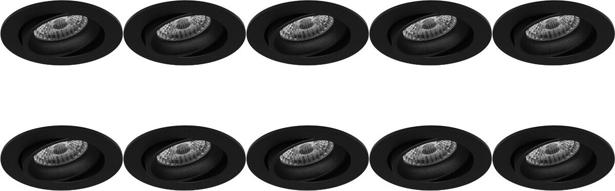Spot Armatuur 10 Pack - Pragmi Delton Pro - GU10 Inbouwspot - Rond - Zwart - Aluminium - Kantelbaar - Ø82mm