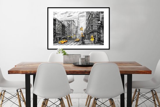 Fotolijst incl. Poster - Schilderij - Stad - Auto - Geel - 90x60 cm - Posterlijst