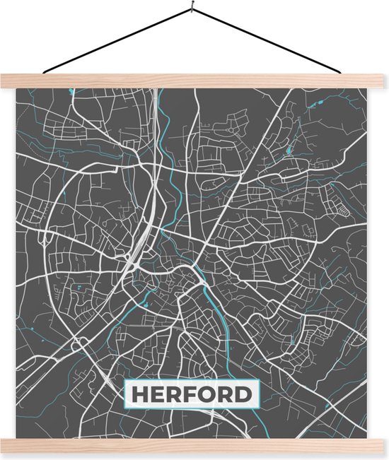 Posterhanger incl. Poster - Schoolplaat - Herford – Stadskaart – Blauw – Plattegrond – Stadskaart – Kaart - Duitsland - 60x60 cm - Blanke latten