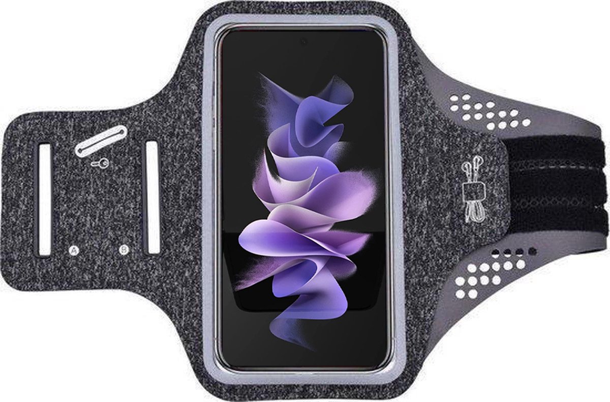Hoesje Geschikt voor Samsung Galaxy Z Flip 3 hardloop telefoonhouder – armband - sportband - van stof - Zwart