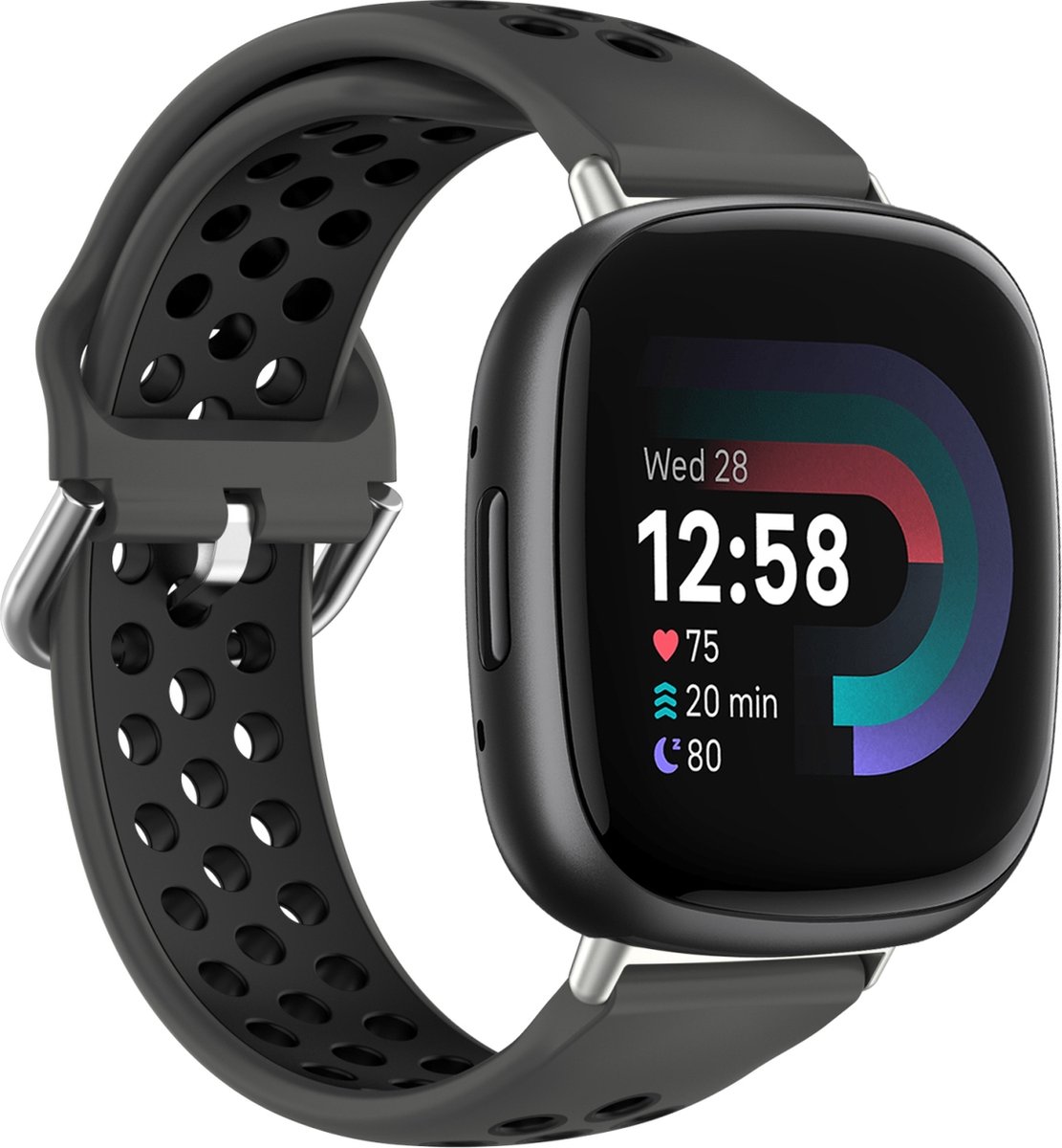 By Qubix - Geschikt voor fitbit Versa 3 & 4 / Sense 1 & 2 - Sport editie - Large - Zwart