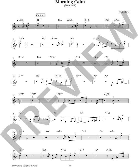 Muziekblad met akkoorden en noten voor 'Morning Calm'.
