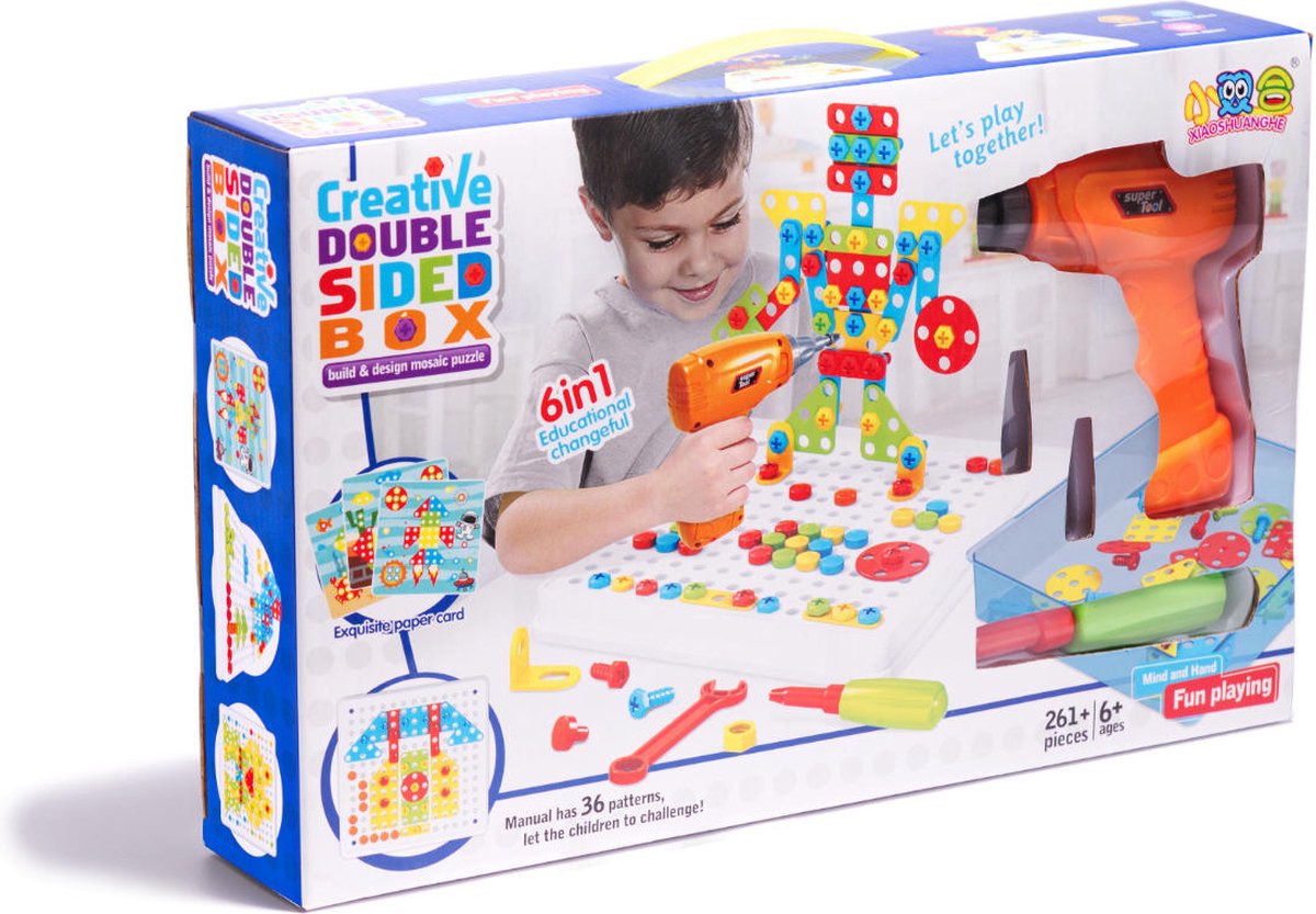 Constructie Bouwset 261-delig – Educatief Doe-Het-Zelfpakket voor Kinderen – Met Boormachine, Schroevendraaier & Gereedschapskoffer – Creatieve 3D Bouwpuzzel — afbeelding 14