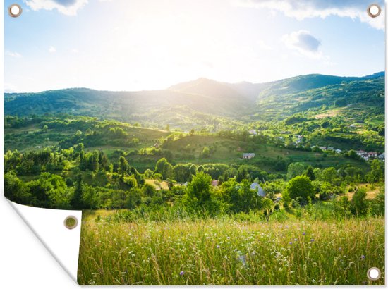 Décoration de Jardin Forêt - Paysage - Soleil - Nature - Lever du soleil - 40x30 cm - Toile jardin - Poster extérieur