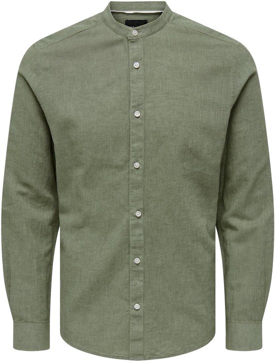 Only & Sons Overhemd Onscaiden Ls Solid Linen Mao Shirt 22019173 Swamp Mannen Maat - XS