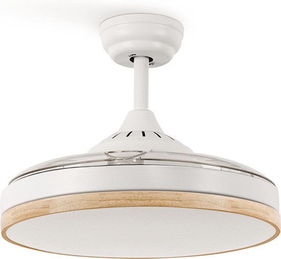 CREATE Wind Clear Studio M Plafondventilator met zwart licht en donker hout met afstandsbediening, 40 W, timer, 108 cm, intrekbare vleugels, 3 lichttemperaturen, zomer-winterfunctie