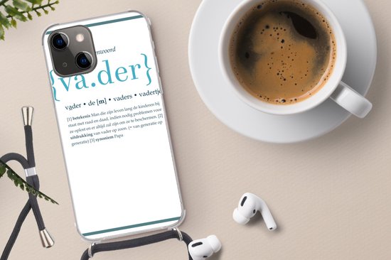Telefoonhoesje Geschikt voor iPhone 13 - Quotes - Vader definitie - Spreuken - Woordenboek - Siliconen - Crossbody - Backcover met Koord - Telefoonhoesje met koord - Hoesje met touw Telefoonhoesje
