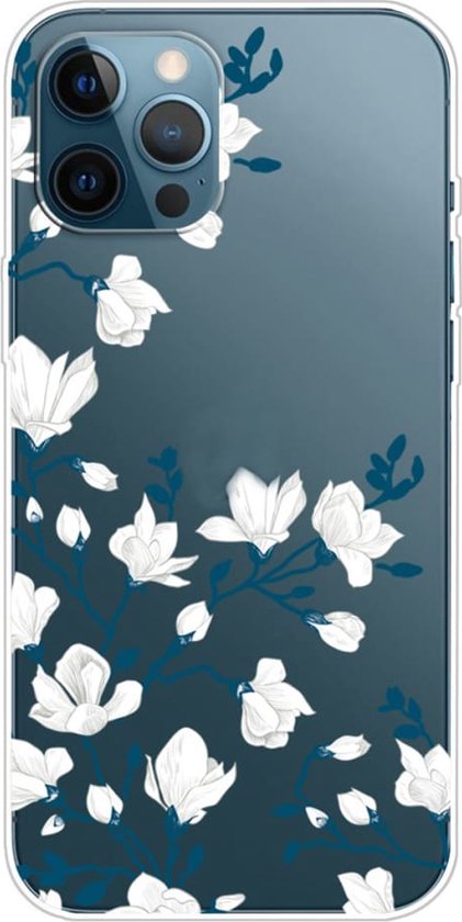 Shop4 - Geschikt voor iPhone 14 Hoesje - Zachte Back Case TPU Siliconen Magnolia Transparant
