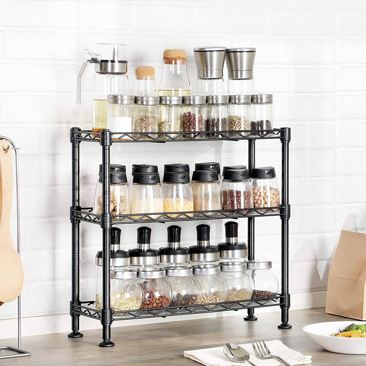 Etagère rangement cuisine en acier inoxydable, Etagere murale cuisine,  Etagere a epices cuisine Argent 25cm