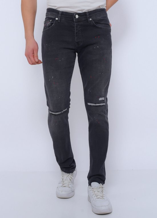 Jean Homme Jeans avec Éclaboussures de Peinture Coupe Slim - DC-040- Zwart