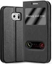 Cadorabo Hoesje voor Samsung Galaxy S6 EDGE in KOMEET ZWART - Beschermhoes met magnetische sluiting, standfunctie en 2 kijkvensters Book Case Cover Etui