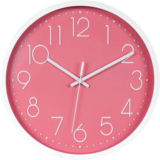 LW Collection keukenklok roze 30cm - kleine wandklok - muurklok - stille klok - keukenklok stil uurwerk