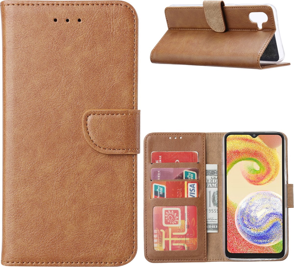 Hoesje Geschikt Voor Samsung Galaxy A04 Hoesje met Pasjeshouder – Bookcase – Bruin