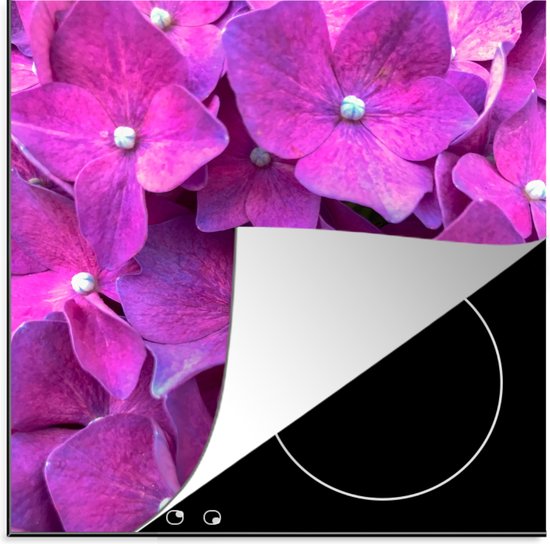 KitchenYeah® Inductie beschermer 78x78 cm - Close-up roze hortensia bloemen - Kookplaataccessoires - Afdekplaat voor kookplaat - Inductiebeschermer - Inductiemat - Inductieplaat mat