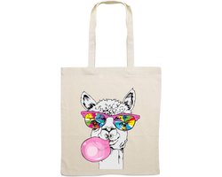 Lama Bril | Dier | Dierentuin | Kauwgom | Grappig | Design | Leuk | canvas | canvastas | Tas | Bedrukt