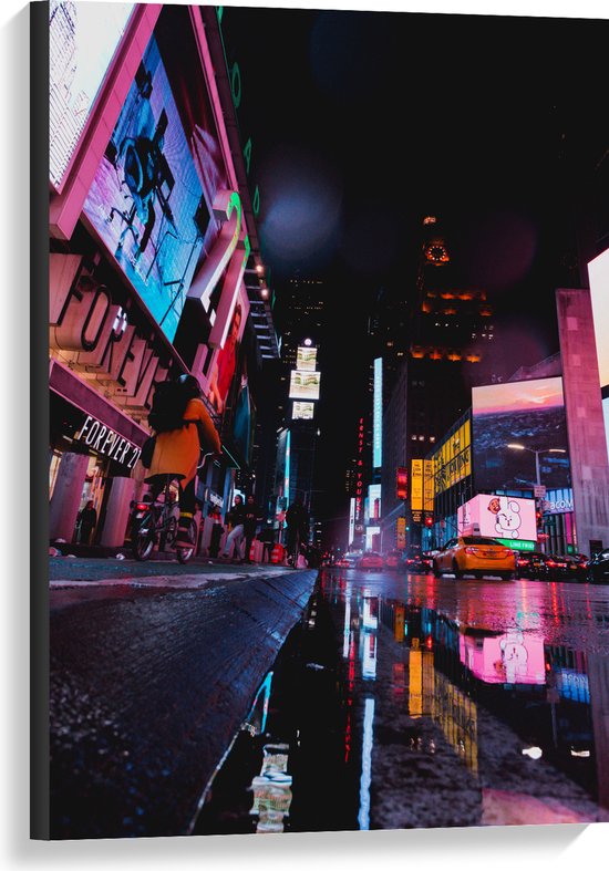 Canvas - Plein Times Square in Nacht - 60x90 cm Foto op Canvas Schilderij (Wanddecoratie op Canvas)
