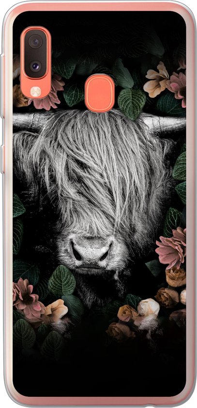 Coque Samsung Galaxy A20e - Highlander écossais - Fleurs - Rose - Coque de téléphone en Siliconen