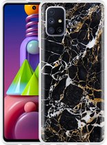 Hoesje Geschikt voor Samsung Galaxy M51 Zwart Goud Marmer
