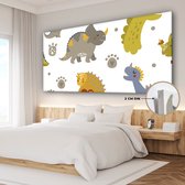 Canvasdoek kinderen - Wanddecoratie kinderkamers - Dinosaurus - Jongens - Wit - Wanddecoratie - Canvas schilderij dino - 160x80 cm