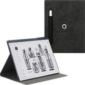 étui pour tablette kwmobile avec porte-stylo - Compatible avec Remarkable 2 - Support réglable - En cuir artificiel en noir