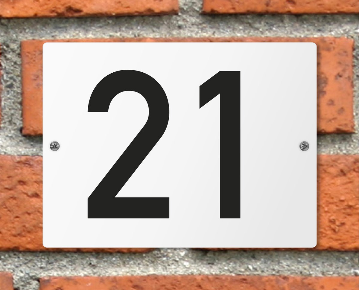 Huisnummerbord wit - Nummer 21 - standaard - 16 x 12 cm - schroeven - naambord - nummerbord - voordeur
