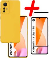 Hoes Geschikt voor Xiaomi 12 Lite Hoesje Siliconen Back Cover Case Met Screenprotector - Hoesje Geschikt voor Xiaomi 12 Lite Hoes Cover Hoesje - Geel