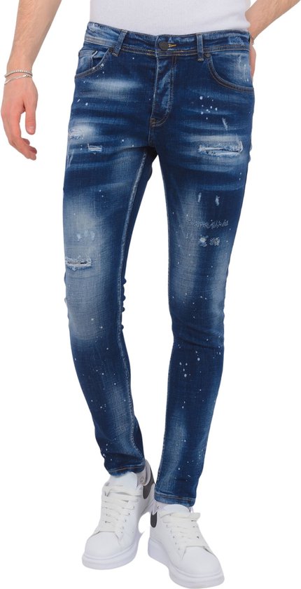 Jeans Designer Avec Éclaboussures De Peinture Homme - Coupe Slim -1072- Blauw