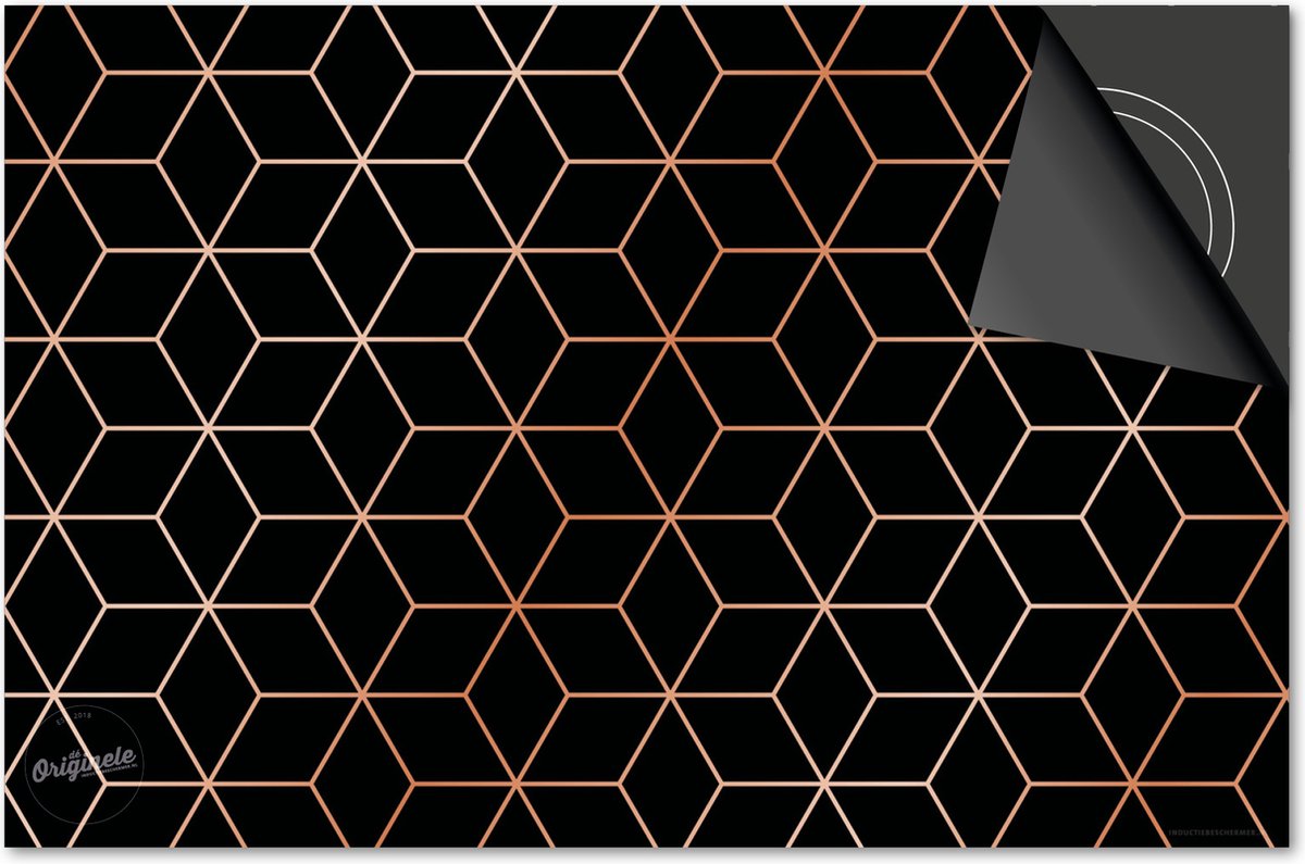 Inductie beschermer 78x52 - afdekplaat inductie mat - Dietrix Kookplaat beschermer - DELUXE - Hexagon - Kubussen Brons Koper