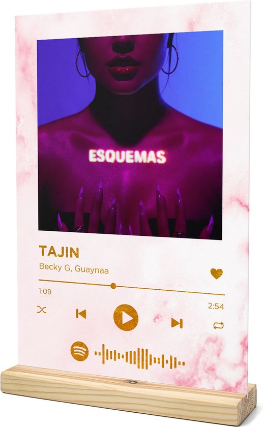 Songr Spotify Muziek Bordje - TAJIN - Becky G, Guaynaa - 20x30 - Roze - Dibond Aluminium Plaat - Cadeau Tip voor Man en Vrouw