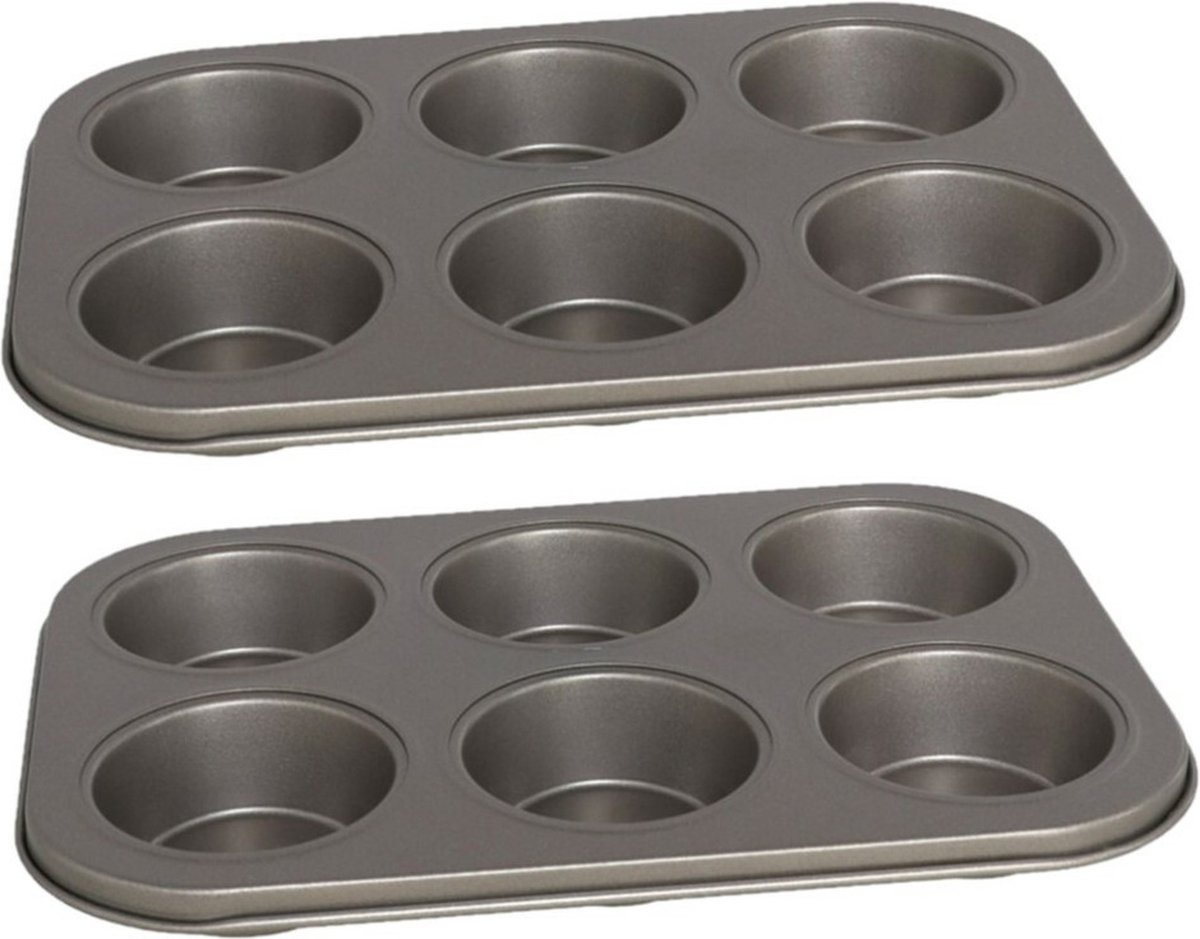 Gerim - 2x Muffins/cupcakes bakvorm/blik voor 6x stuks 26 x 18 cm