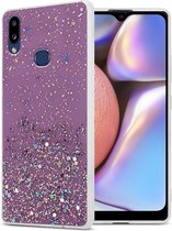 Cadorabo Hoesje voor Samsung Galaxy A10s / M01s in Paars met Glitter - Beschermhoes van flexibel TPU silicone met fonkelende glitters Case Cover Etui