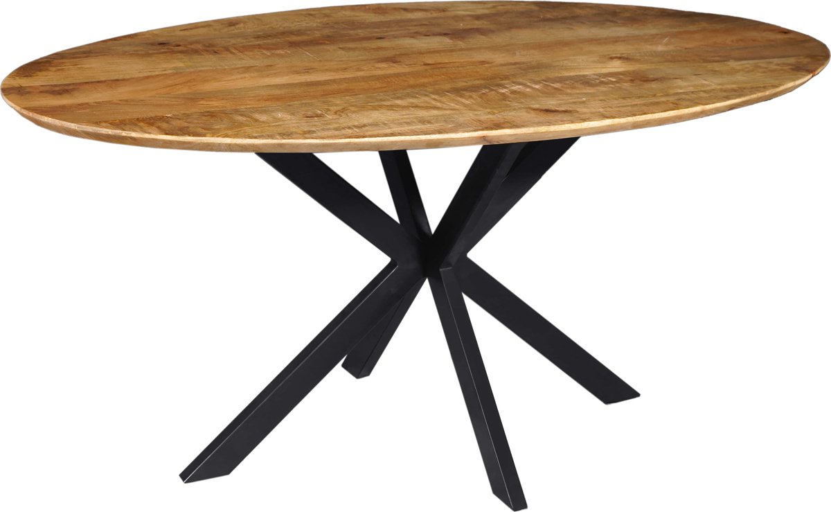 Mangohouten Eettafel Bologna Ovaal 210x100 cm Mahom Industrieel - Dinertafel van Mangohout & Metaal - Industriële Eettafel