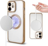 Hoesje Geschikt voor iPhone 12 Pro – Met Magnetisch Ring Magesafe compatibel backcover – Lens beschermer – Transparant / Goud