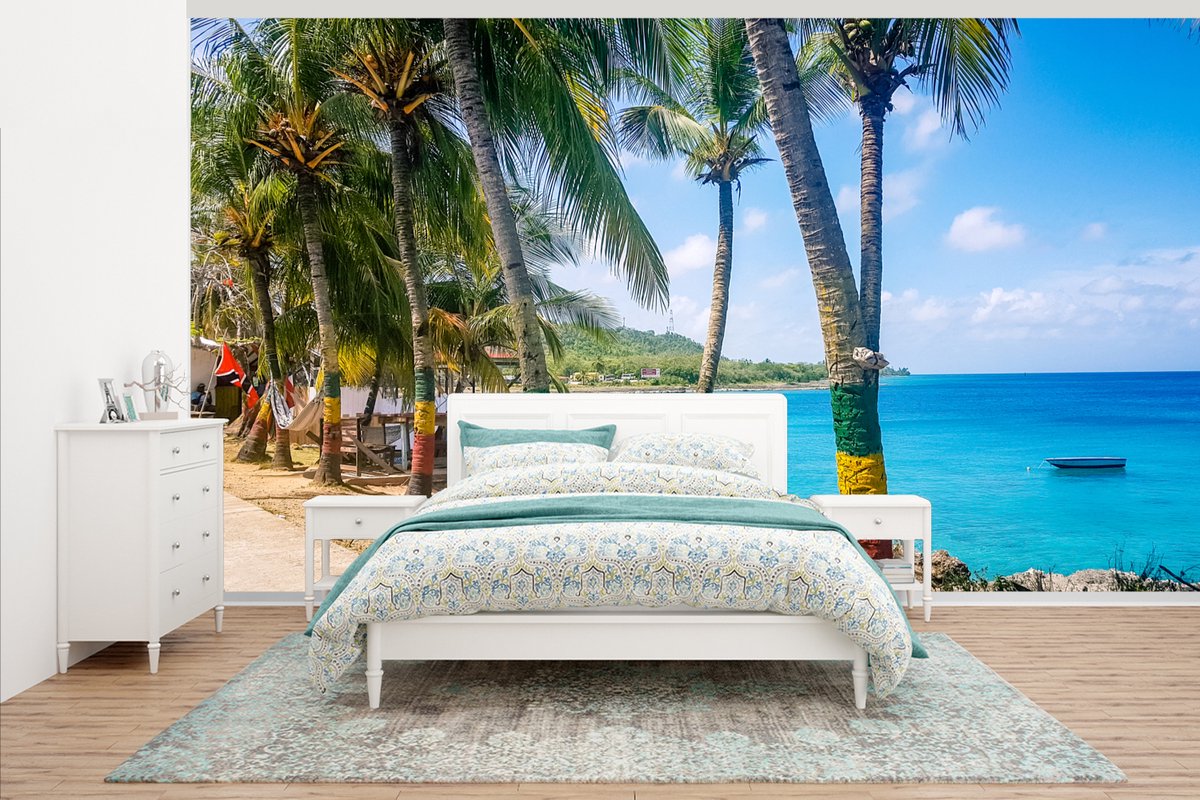 Behang - Fotobehang Palmbomen op het strand van Colombia - Breedte 500 cm x hoogte 280 cm