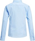 Arrière d'une chemise bleu clair à manches longues avec fermeture boutonnée.