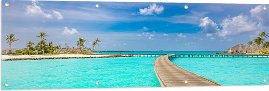 Tuinposter – Vlonder door Felblauwe Oceaan - 150x50 cm Foto op Tuinposter (wanddecoratie voor buiten en binnen)