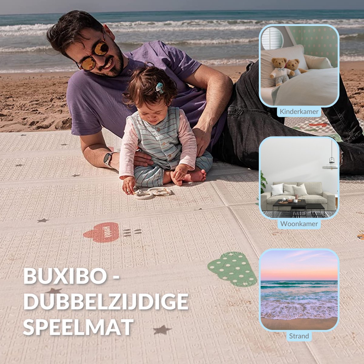 Buxibo - Tapis de jeu en mousse double face 180x120 cm - Mousse