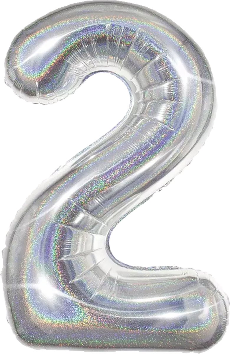 Folie Ballon Cijfer 2 Jaar Zilver Glitter Verjaardag Versiering Helium Ballonnen Feest Versiering Rietje