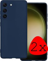 Hoes Geschikt voor Samsung S23 Hoesje Siliconen Back Cover Case - Hoesje Geschikt voor Samsung Galaxy S23 Hoes Cover Hoesje - Donkerblauw - 2 Stuks