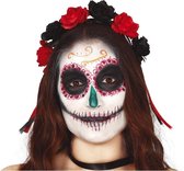 Diadeem/tiara met zwarte en rode rozen voor dames - Day of the dead - Halloween verkleed accessoires