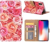 Xssive Hoesje voor Apple iPhone X - Book Case - Pink Roses