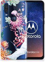 Motorola One Vision TPU Hoesje Bird Flowers