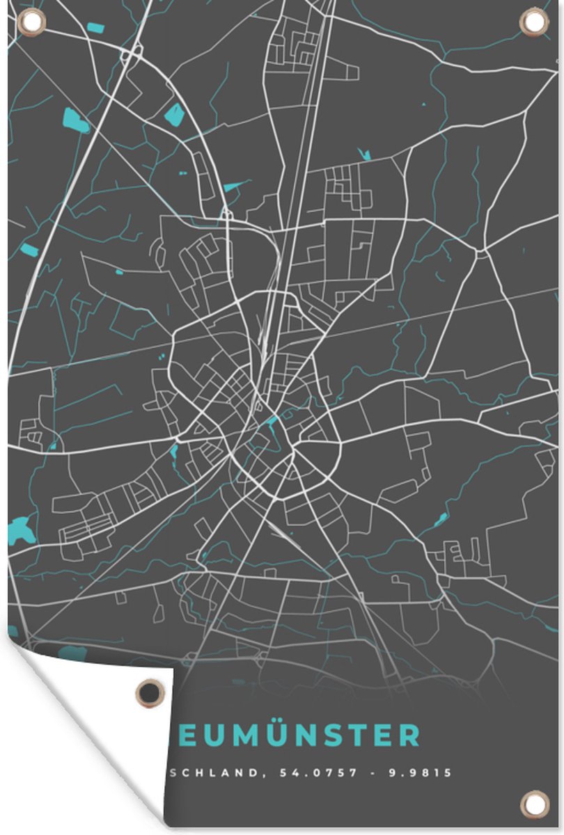 Tuinposters buiten Neumünster – Stadskaart – Blauw – Plattegrond – Stadskaart – Kaart - Duitsland - 60x90 cm - Tuindoek