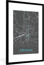 Fotolijst incl. Poster - Duitsland – Blauw – Zwickau – Stadskaart – Kaart – Plattegrond - 60x90 cm - Posterlijst