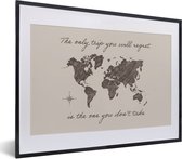 Fotolijst incl. Poster - Spreuken - Quotes - The only trip you will regret is the one you don't take - Wereldkaart - 40x30 cm - Posterlijst