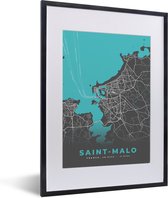 Fotolijst incl. Poster - Saint-Malo - Stadskaart - Plattegrond - Kaart - Frankrijk - 30x40 cm - Posterlijst