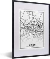 Fotolijst incl. Poster Zwart Wit- Kaart - Caen - Stadskaart - Frankrijk - Plattegrond - Zwart wit - 30x40 cm - Posterlijst