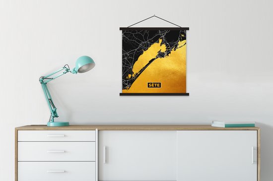 Porte-affiche avec affiche - Affiche scolaire - Plan de la ville - France - Carte - Sète - Carte - 60x60 cm - Lattes noires